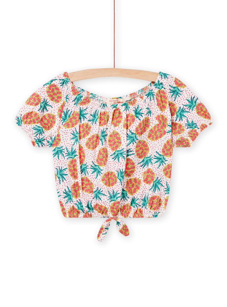 T-shirt manches courtes à imprimé ananas et pois enfant fille