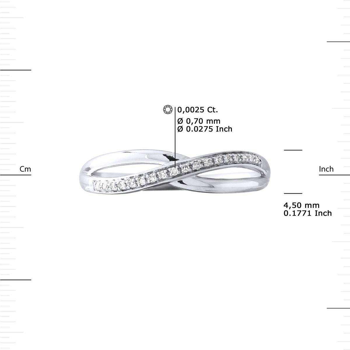 Alliance Croisée Diamants 0,034 Cts Or Blanc