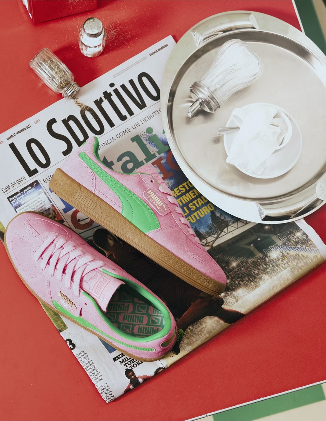 puma Sneakers Femme Palermo Rose/Vert Daim