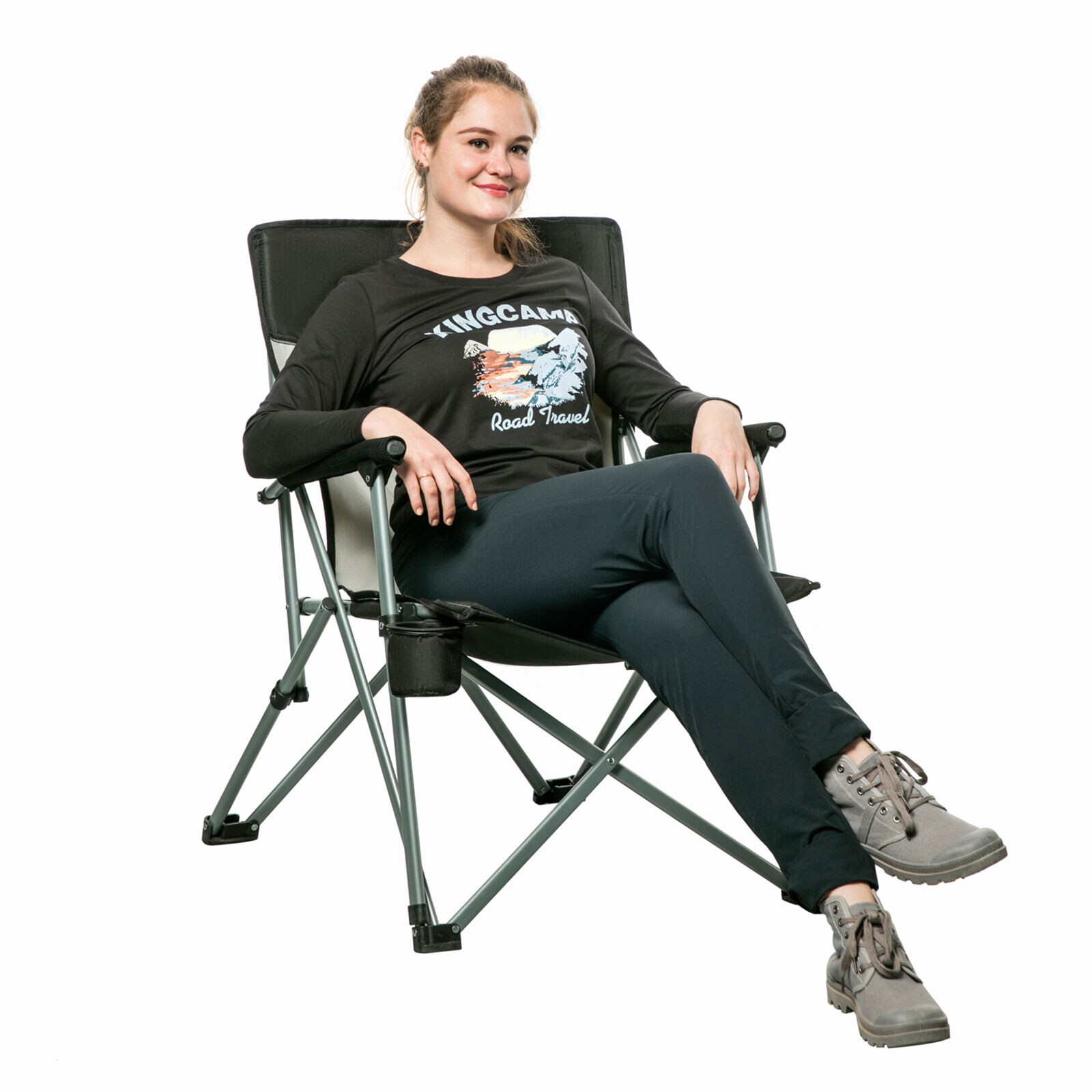 KINGCAMP Camping Falt Stuhl XL Klapp Sessel Garten Outdoor Armlehne Stahl 136 kg Farbe: Black/Light Grey