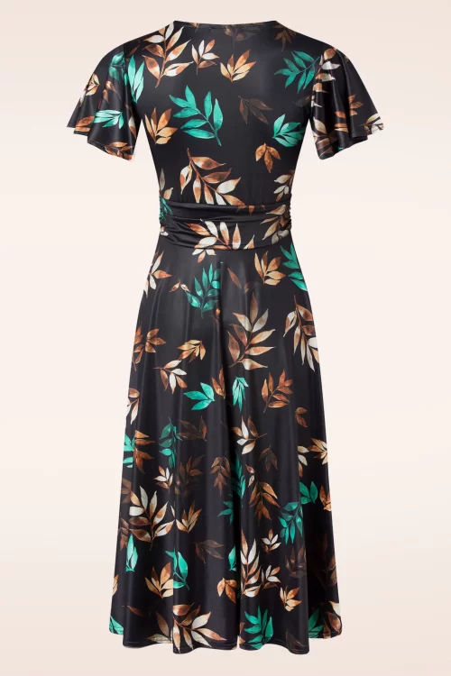 Vintage Chic for Topvintage Irene Leaves Cross Over swing jurk in zwart