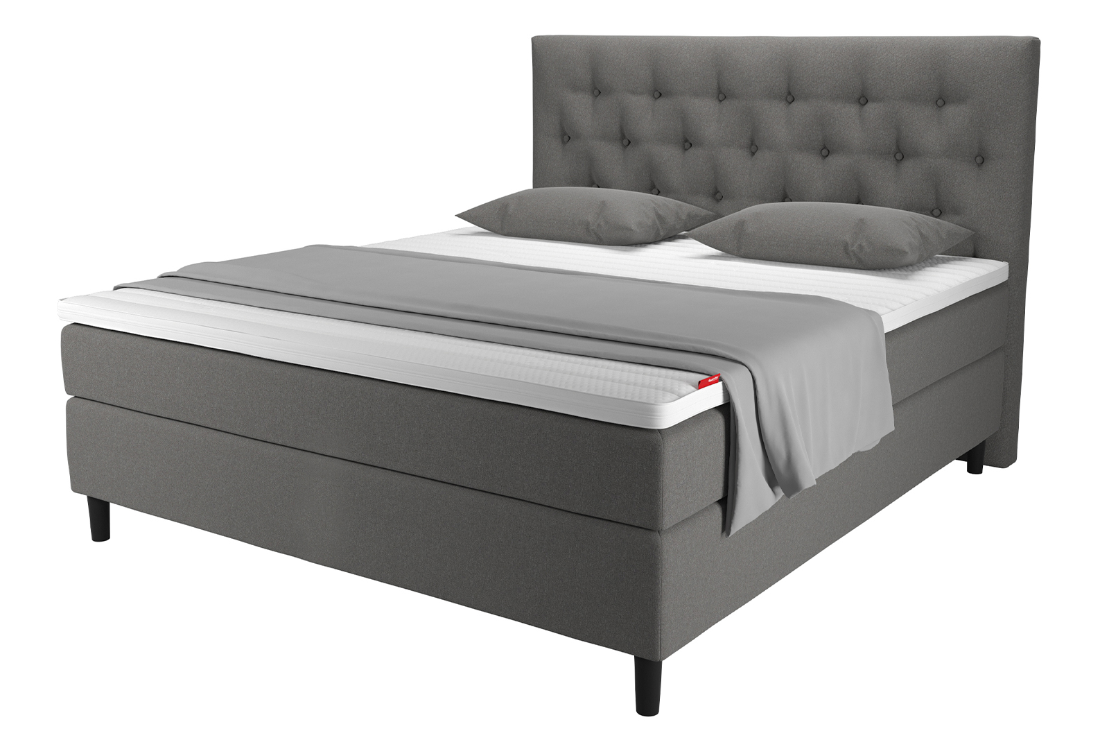 Sensitive 200 kontinentalseng Tekstil Poppy 25 i 180x210 cm. Medium/Medium komfort med premium latex overmadrass og runde sorte ben 13 cm. Sengegavl selges separat.