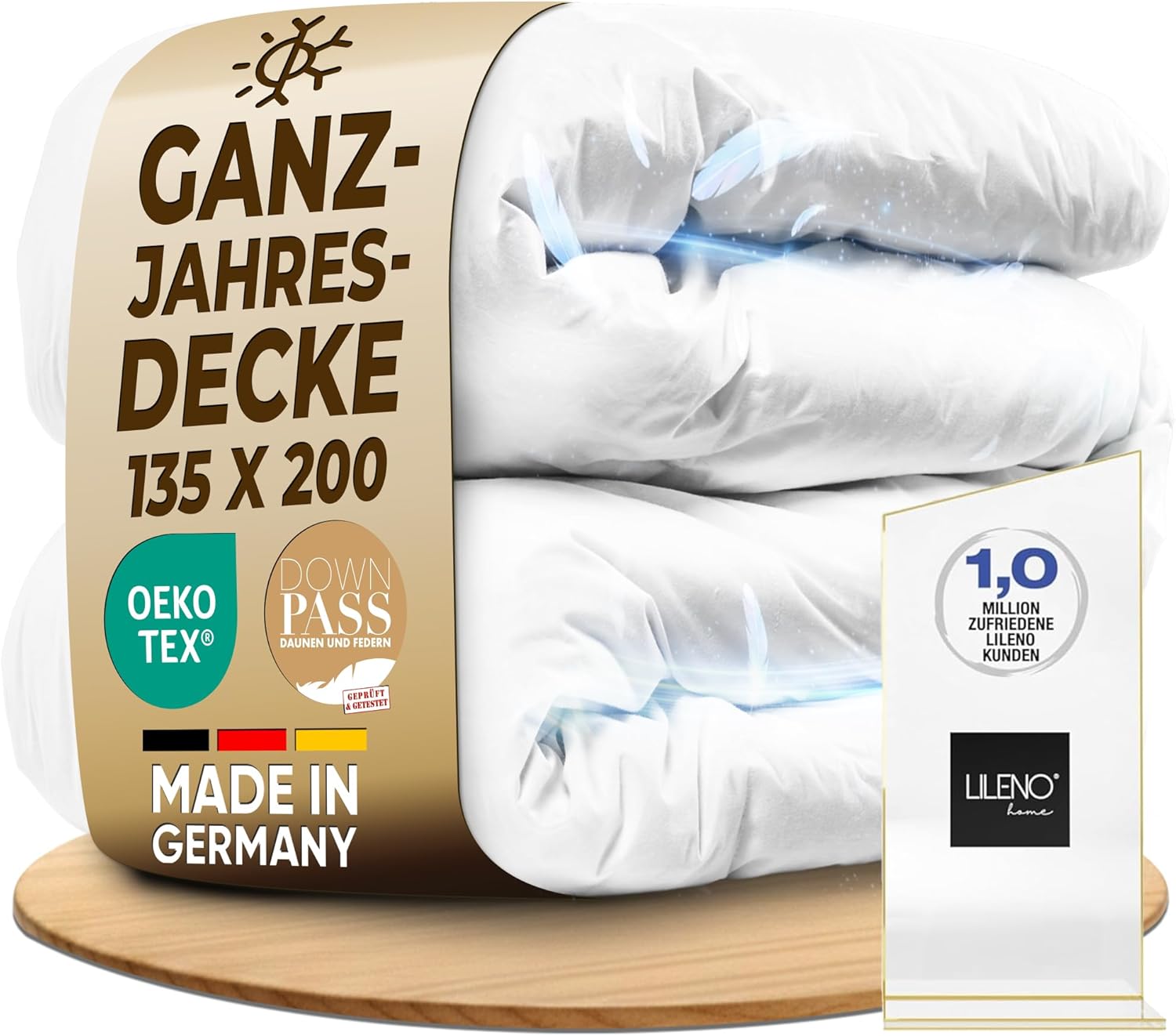 LILENO HOME Premium Daunendecke 135x200 Ganzjahresdecke (90% Daunen / 10% Federn) – Flüsterleise, Anschmiegsame & Wolkenweiche Bettdecke 135x200 – Made in Germany, Oeko-Tex & 60 °C Waschbar