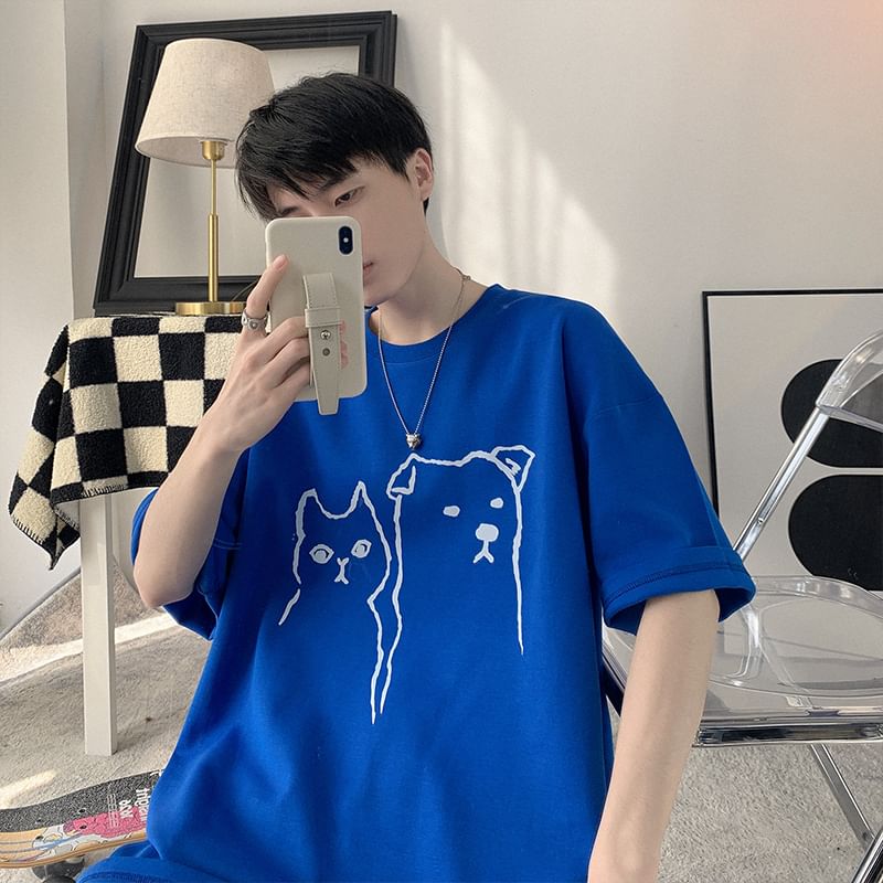 fluffush - T-shirt met ronde hals en dierenprint, met elleboogmouwen