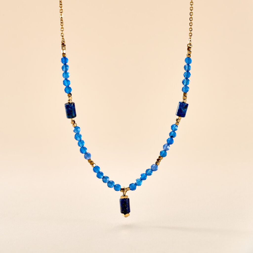 Collier Attila Acier Doré Lapis Lazuli Agate