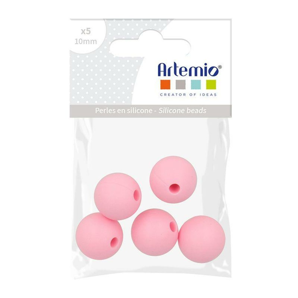 5 perles silicone rondes - 10 mm - rose