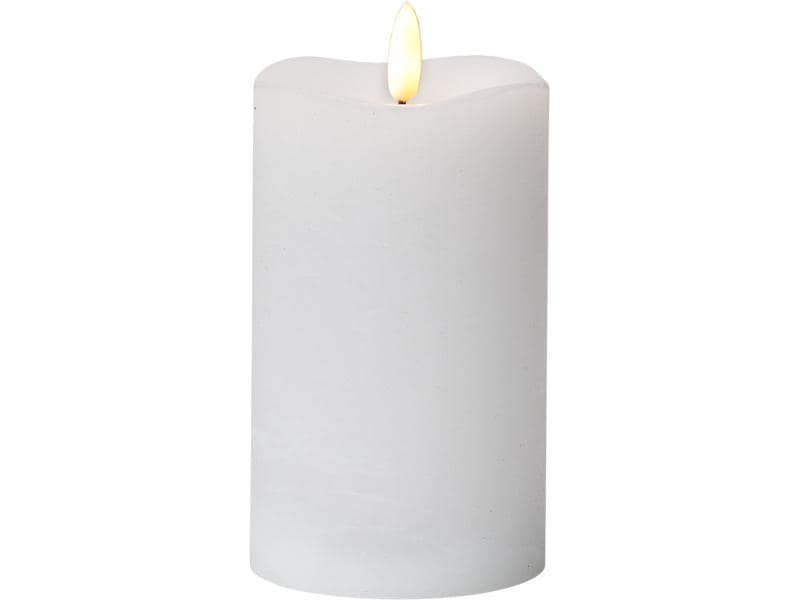 Star Trading LED-Kerze Pillar Flamme Ø 7.5 x 14 cm, Weiss Kerze aus Echtwachs mit LED Leuchte