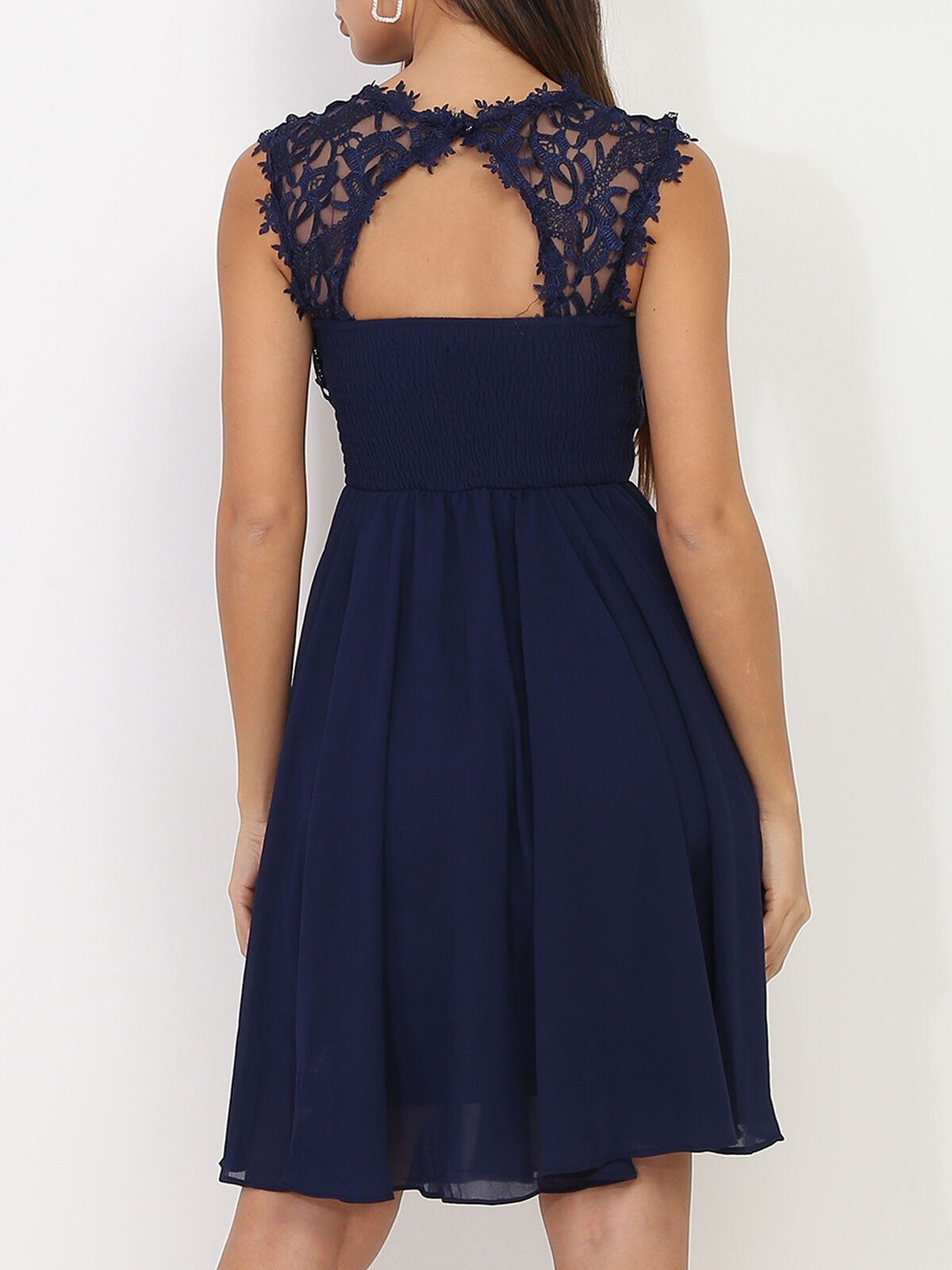 Robe avec dentelle- Bleu marine