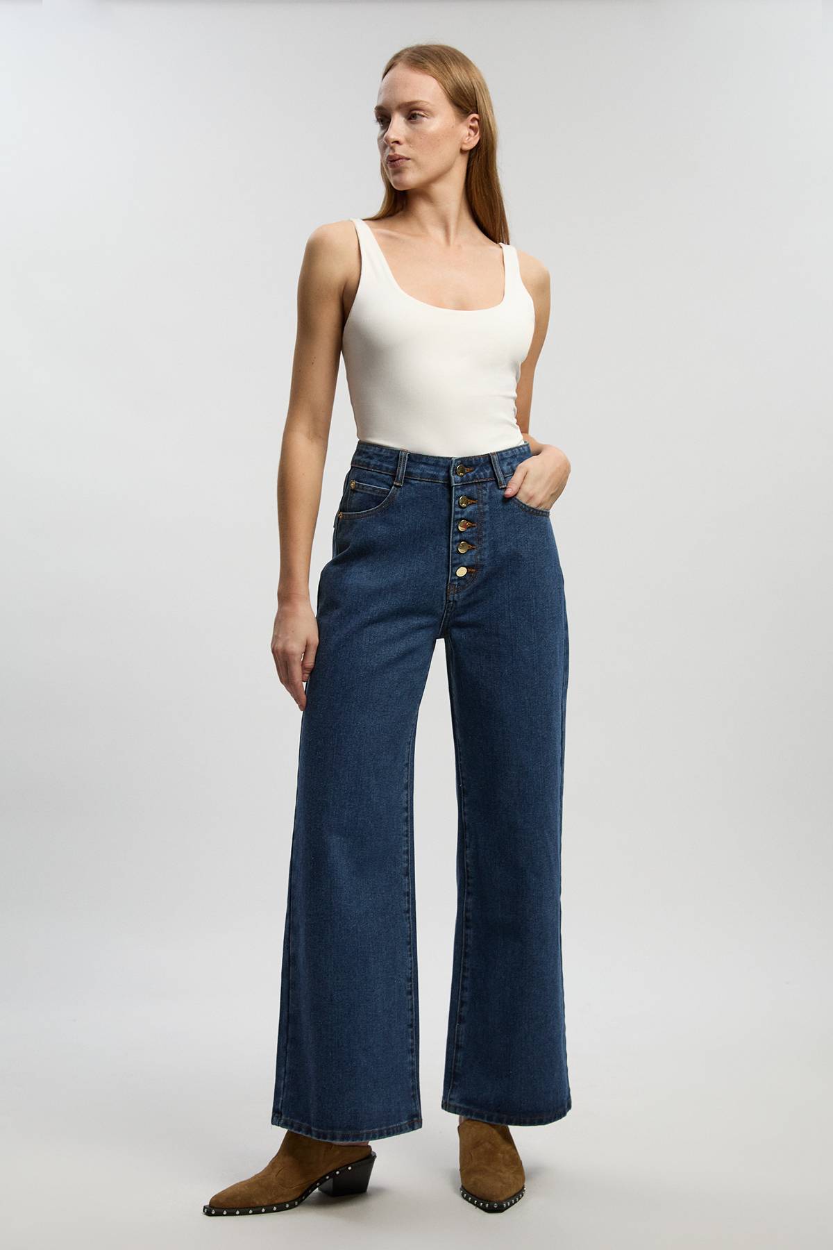 KarenMillen Jean Droit En Denim À Boutonnage Devant