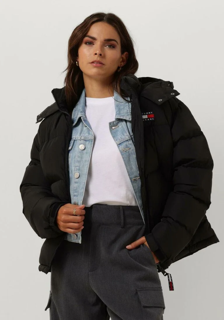 TOMMY JEANS zwarte tommy jeans gewatteerde jas outerwear short puff