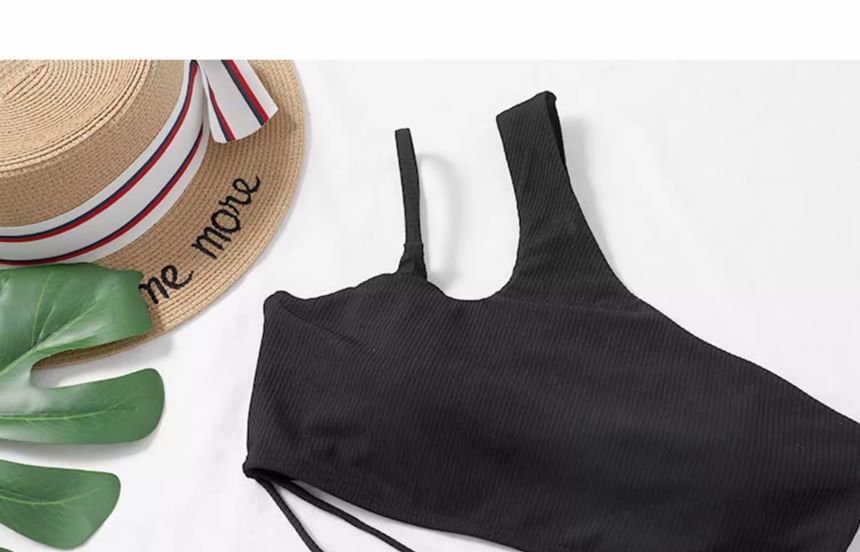 SANQI - Set: Bikinitop met één schouder en strikbandjes + gerimpeld broekje
