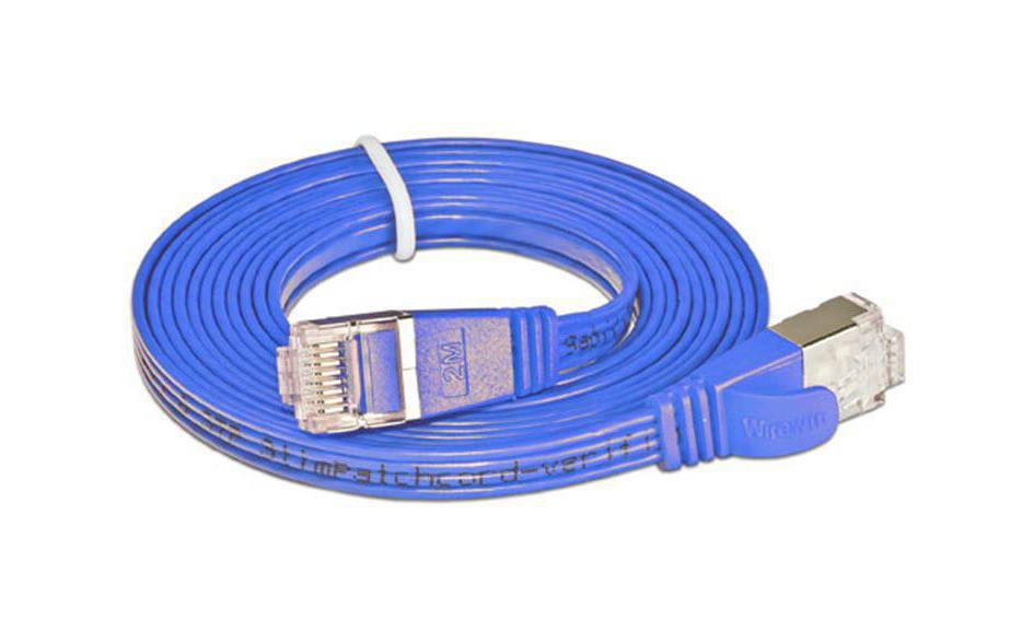Slimpatchkabel RJ-45 - RJ-45, Cat 6, STP, 0.15 m, BlauGeschirmtes Twisted-Pair-Kabel (STP) mit Klinkenschutz