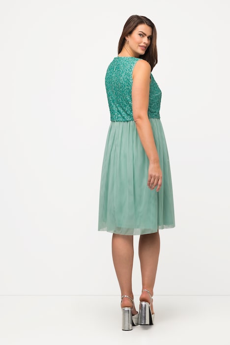 Midikleid, Pailletten, V-Ausschnitt, ärmellos