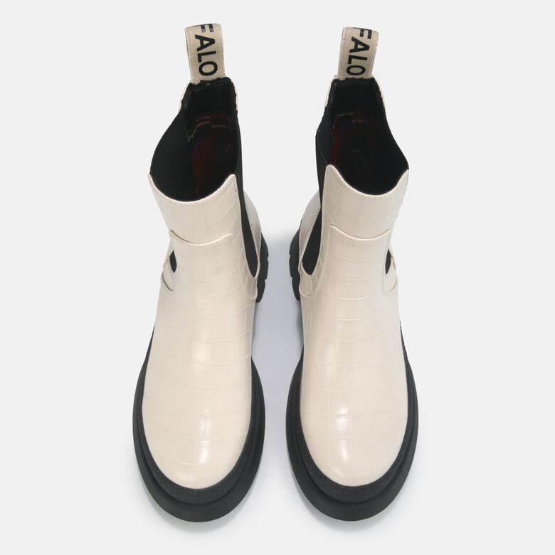 Simona bottines plates véganes, crème aspect croco