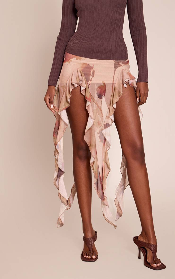 Nude Jupe Midi À Imprimé Floral Avec Ourlet À Volants