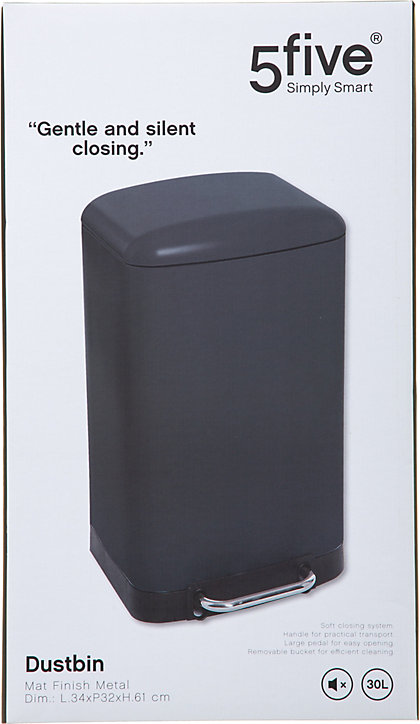 Poubelle à pédale rectangle Auriane 5Five 30L noir