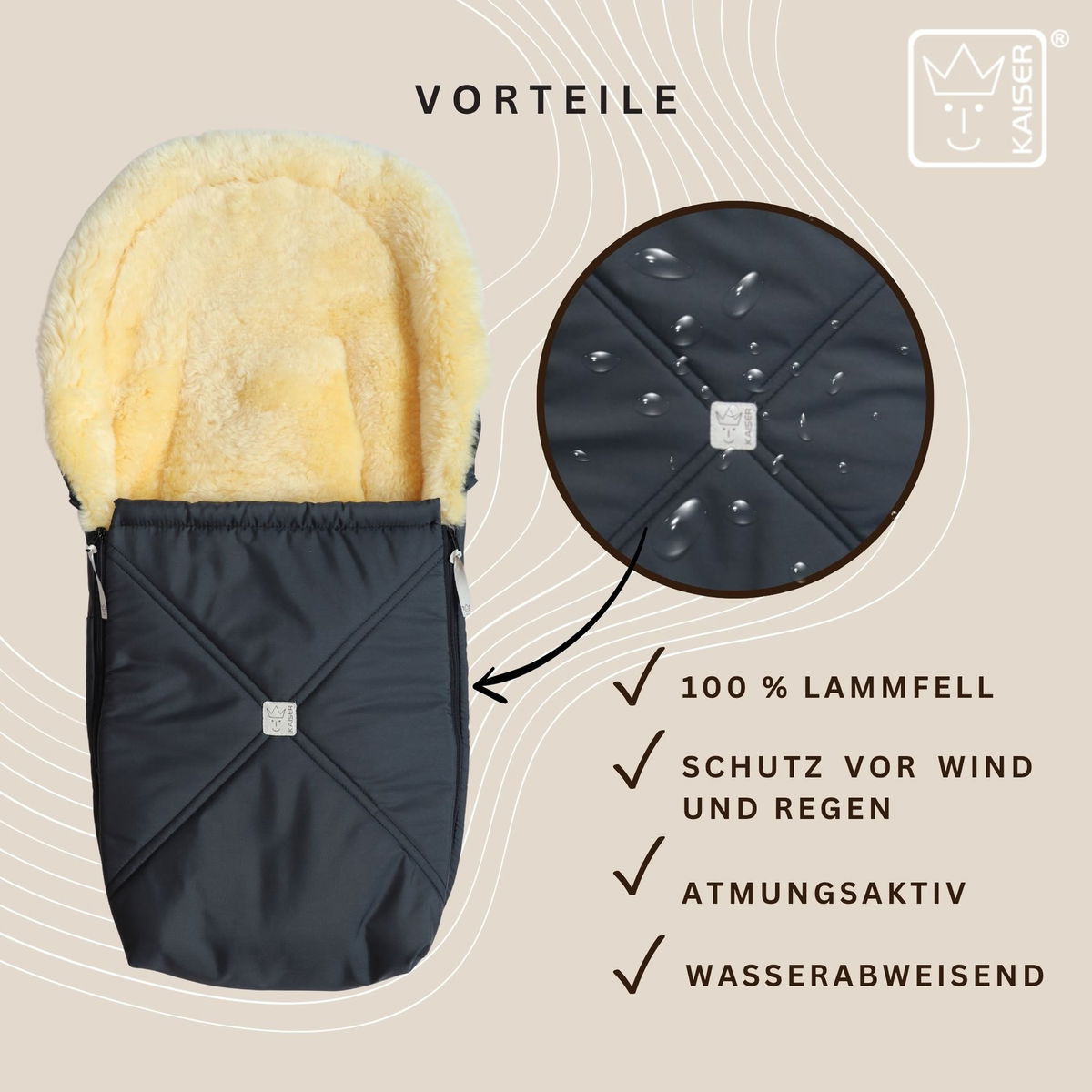 KaiserKaiser   EMMY Lammfell Babyschalen Fusssack anthracite