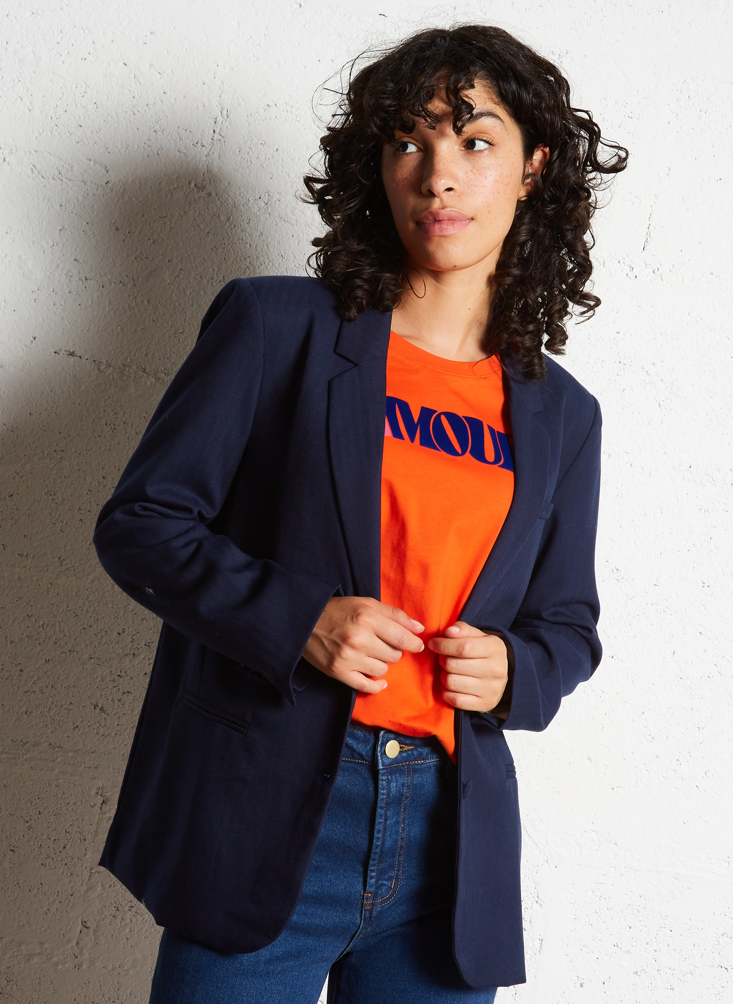 VOLIANE - Veste tailleur droite à carreaux | Bleu