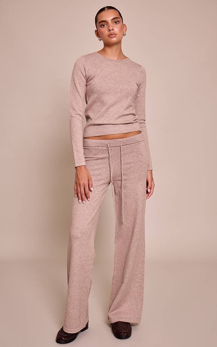 Taupe Pantalon En Maille Fine Avec Taille À Cordon