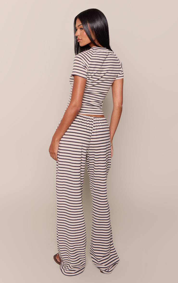 Multicolore Jogger Tall Droit En Polaire Douce Rayée Marron