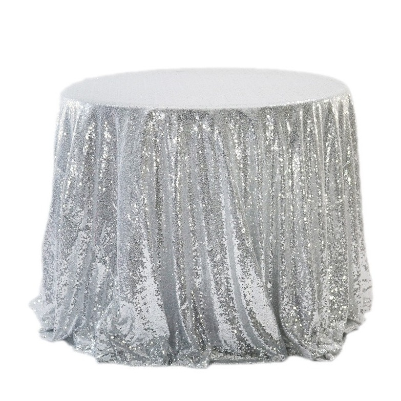 (Ø100cm) Glitzer Tischdecke Party Dekoration Pailletten Tisch Tuch - Silber