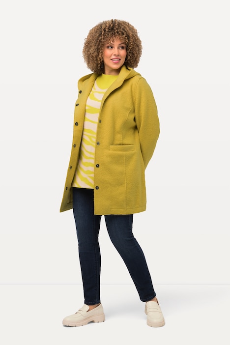 Curly-Wool-Jacke, Kapuze, feine Struktur, leicht