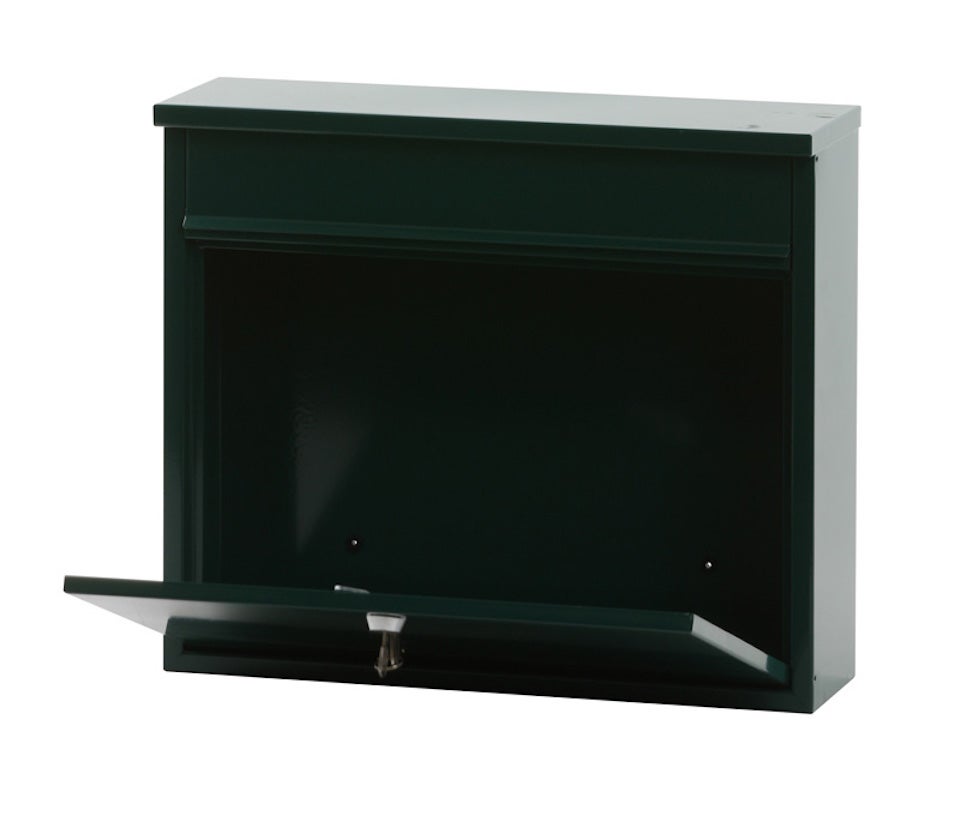 PROREGAL Granadan wandbrievenbus van staal met brievenbus, afmetingen (H x B x D): 31,5 x 36 x 11 cm, brievenbusopening: 32 x 4 cm, groen