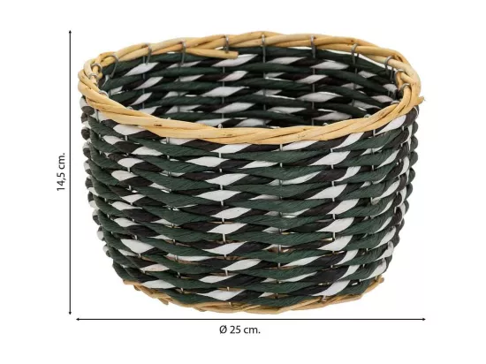 Panier en bois et corde de papier vert D25x14,5
