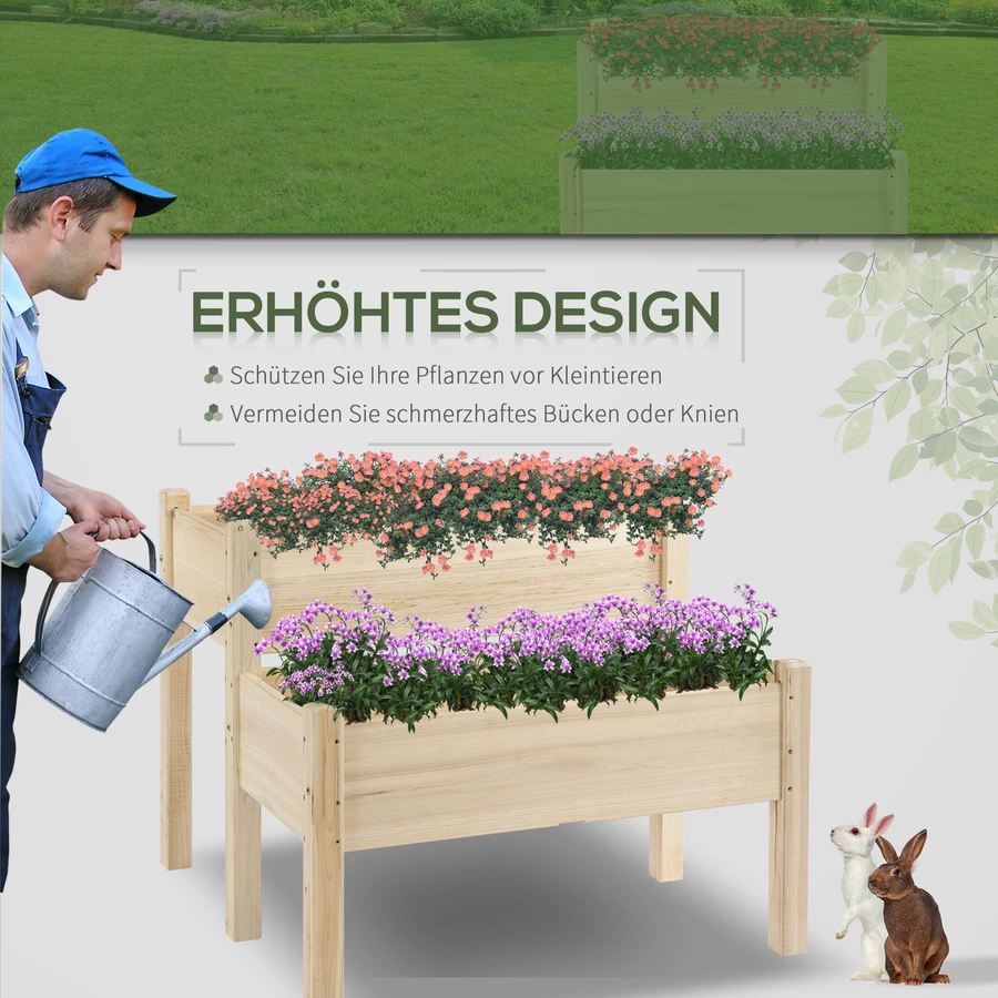 Outsunny Hochbeet mit zweistufigem Design natur