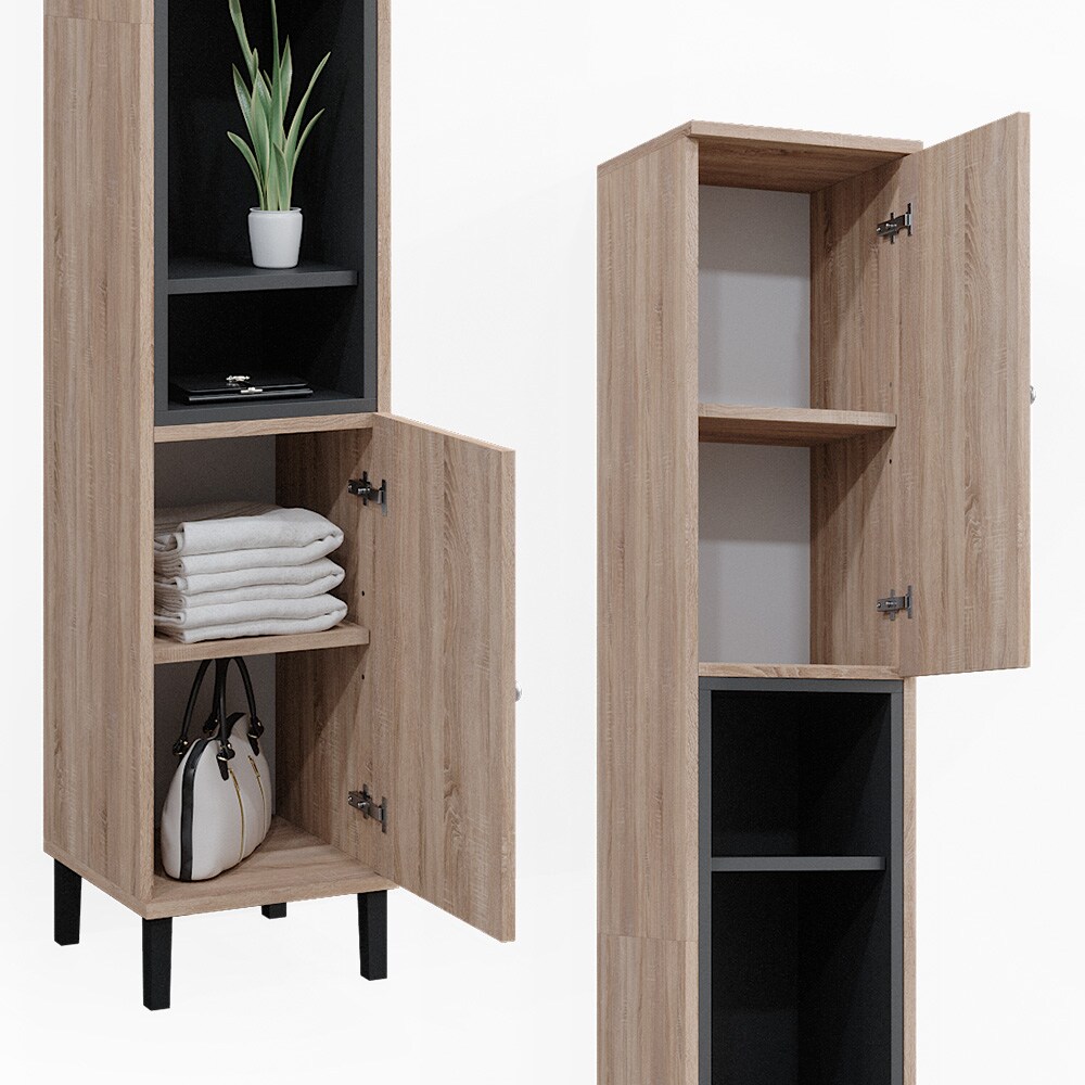 Vicco Hochschrank Aquis 30 x 190 cm, Sonoma Anthrazit, Badezimmer, modernes Design