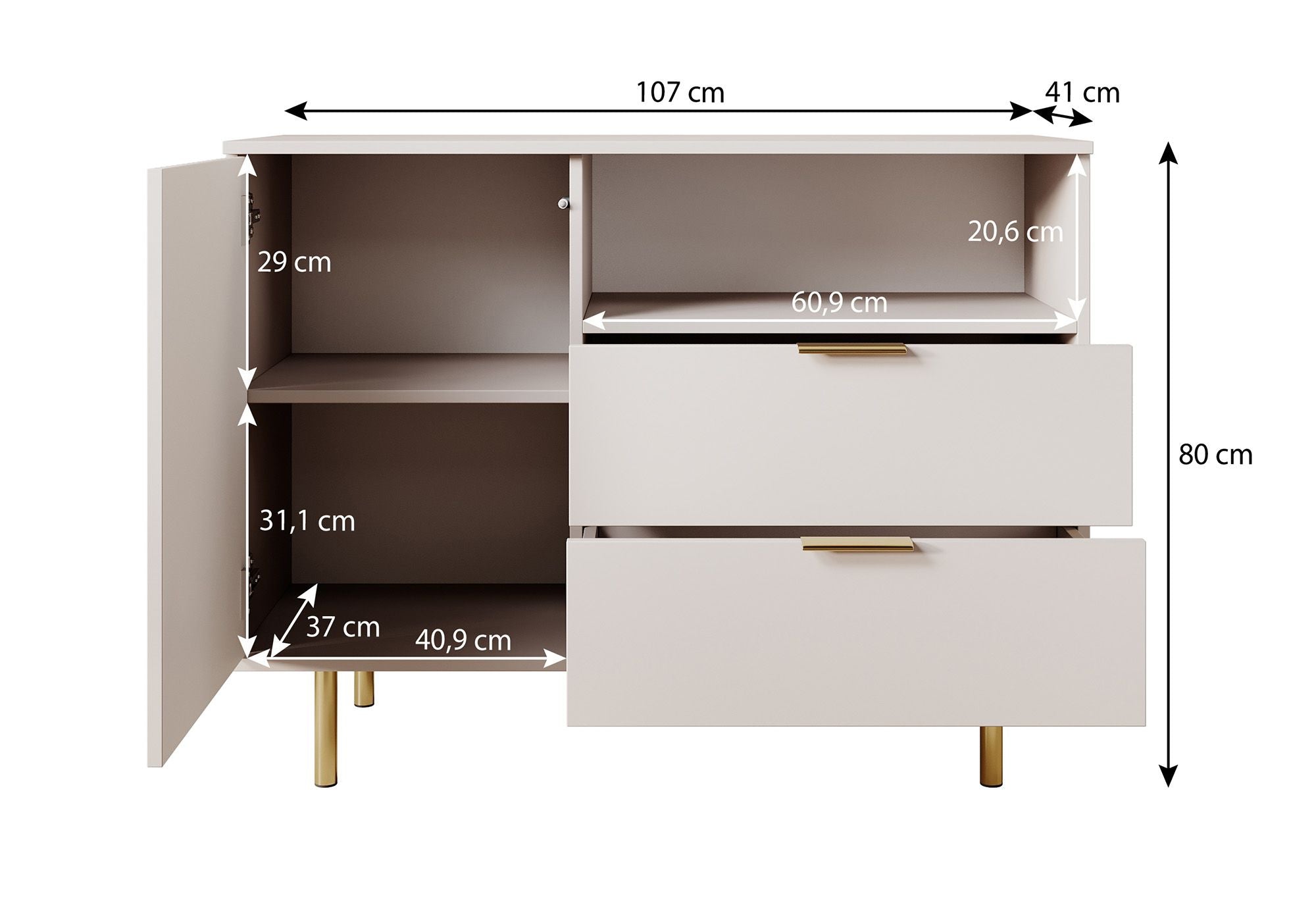 Nicola - Dressoir - Zwart - 107x41x80 cm