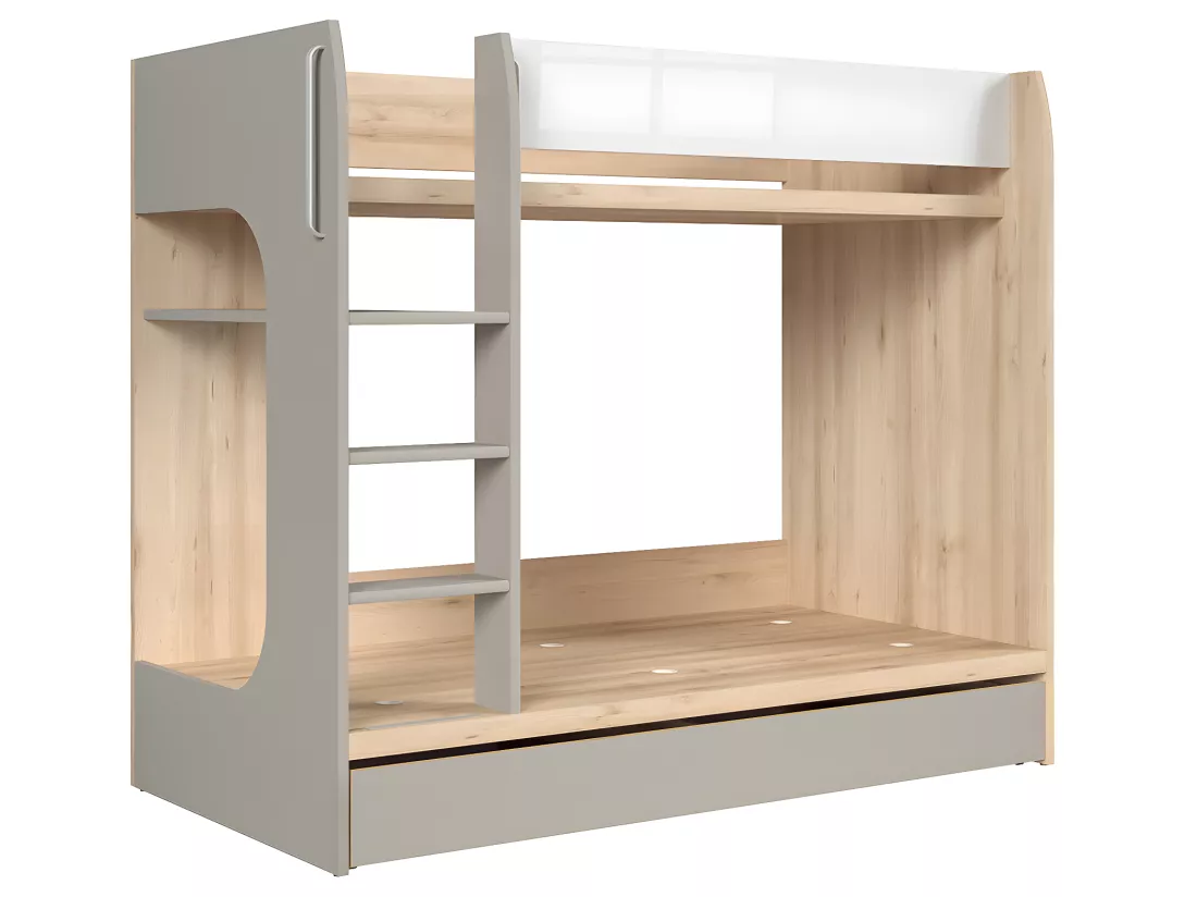 Lit superposé 80x180 sommier et tiroir inclus Stella Bois Gris et Blanc