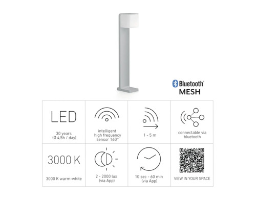 Steinel LED Sensor Tuinpadverlichting 9,1W 650 lm 3000K warm wit H 632,5 mm bedienbaar via app + Bluetooth GL 80 SC zilver