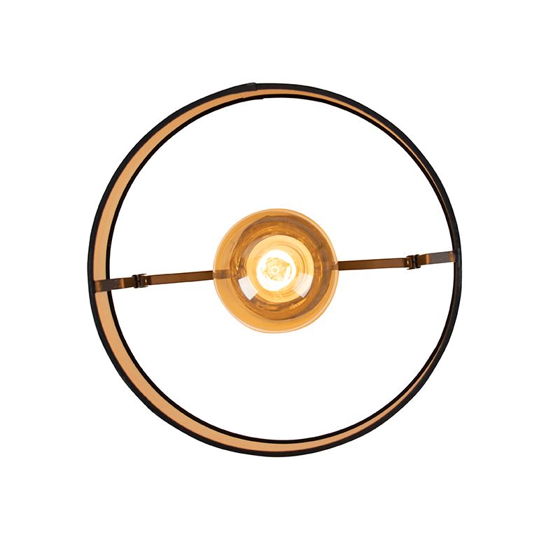 Plafondlamp met katoenen kap zwart met goud 32 cm - Combi zwart