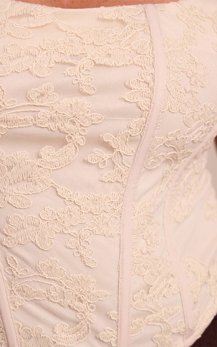 Crème Haut Corset Shape À Lacets Au Dos Avec Dentelle Florale Texturée