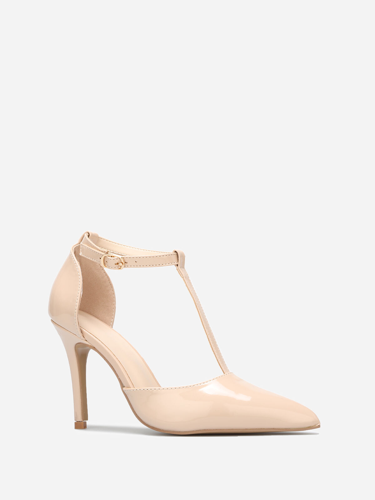 Escarpins vernis à bride en T- Beige