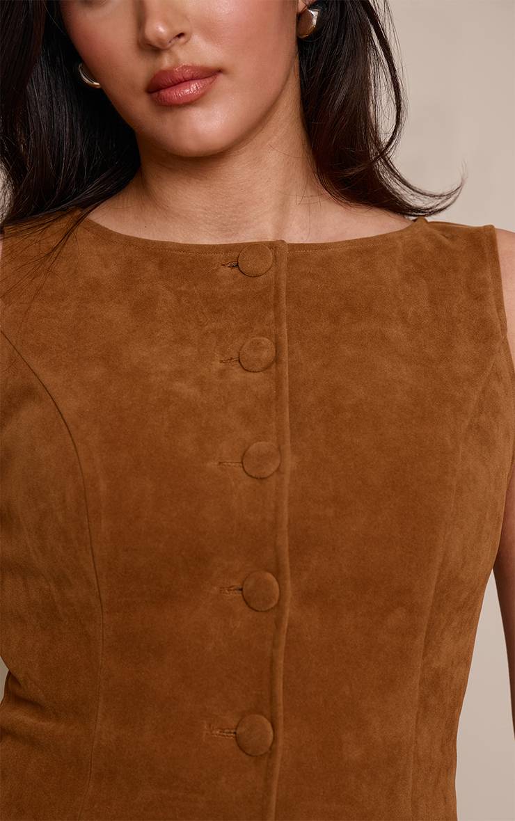 Marron Ensemble Coordonné Gilet Boutonné En Synthétique