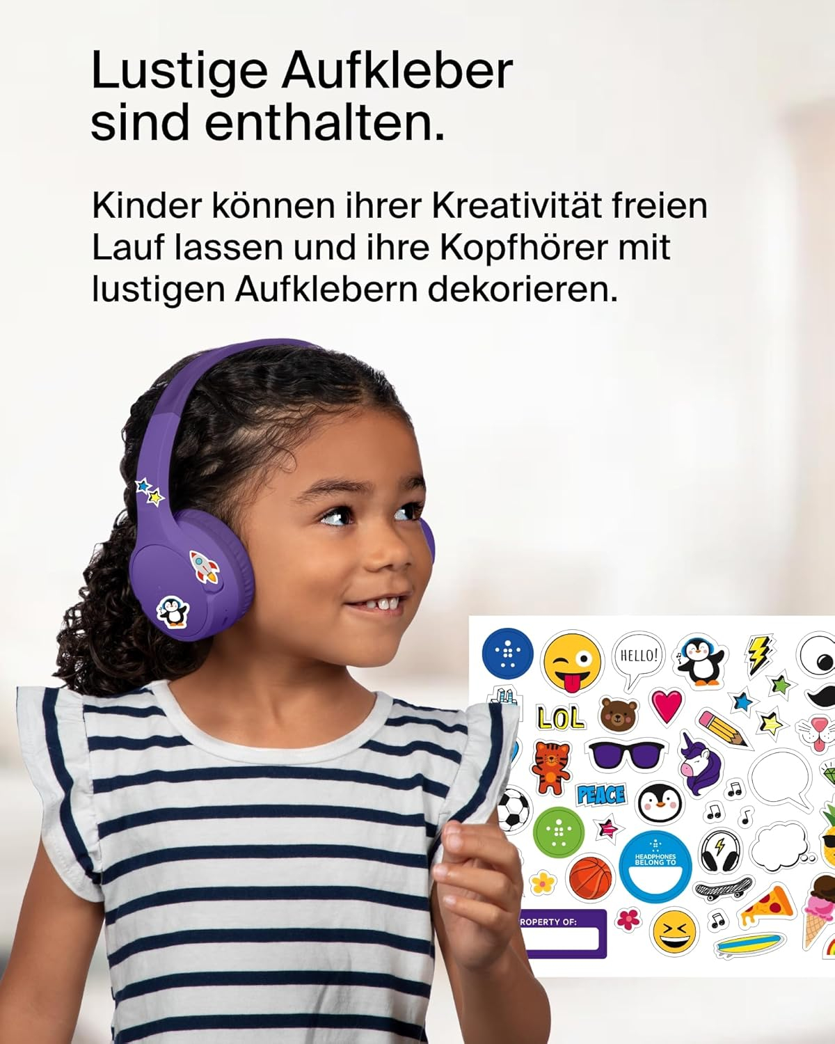 SoundForm Mini Wireless Bluetooth On-Ear Kinder Kopfhörer mit Mikrofon   85dB Lautstärke-Begrenzung (AUD002HQPUV3) - Lila