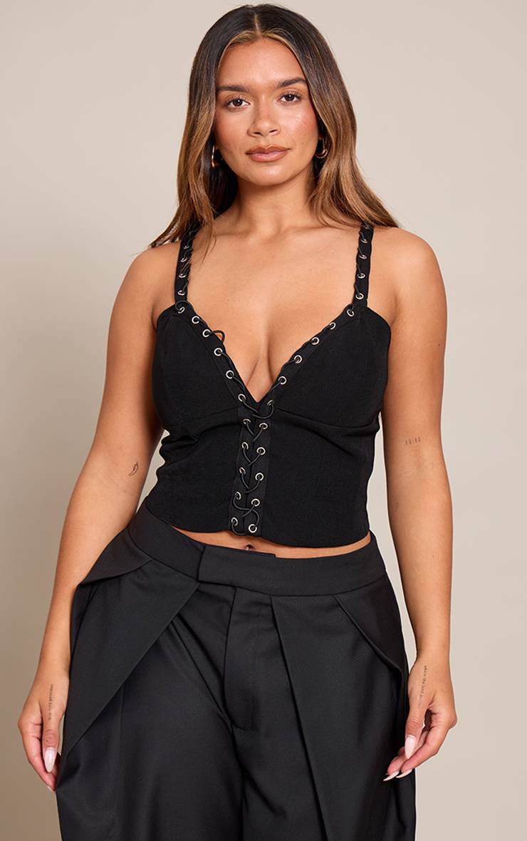 Noir Corset Shape Tissé À Laçage Plongeant Avec Détails