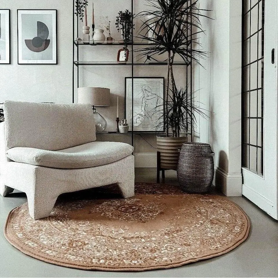 Interieur05 rond vloerkleed Keshan cognac/bruin - 160 x 160 cm