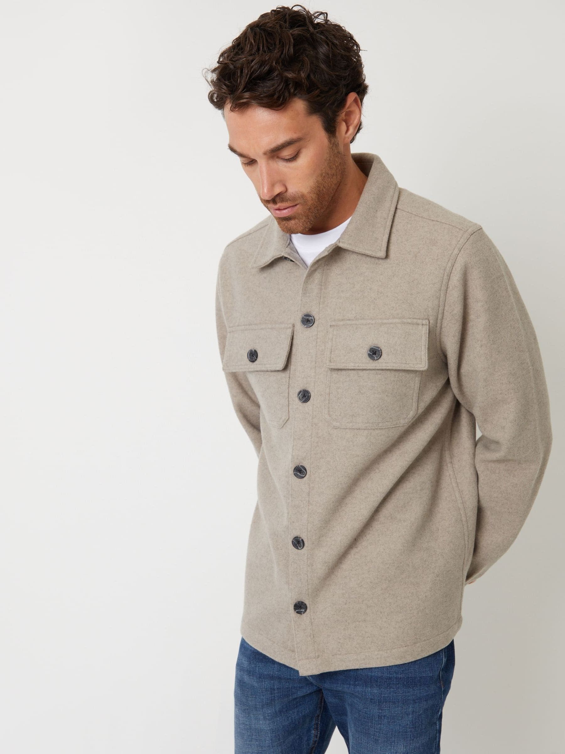 Pastelgeel - Threadbare imitatiebont wollen knoopsluiting overshirt
