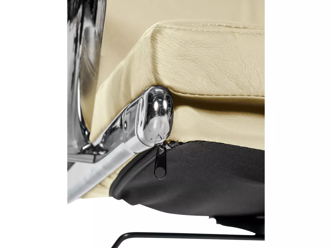 Chaise de bureau - Véritable cuir & Métal chromé - Crème - Cleveland