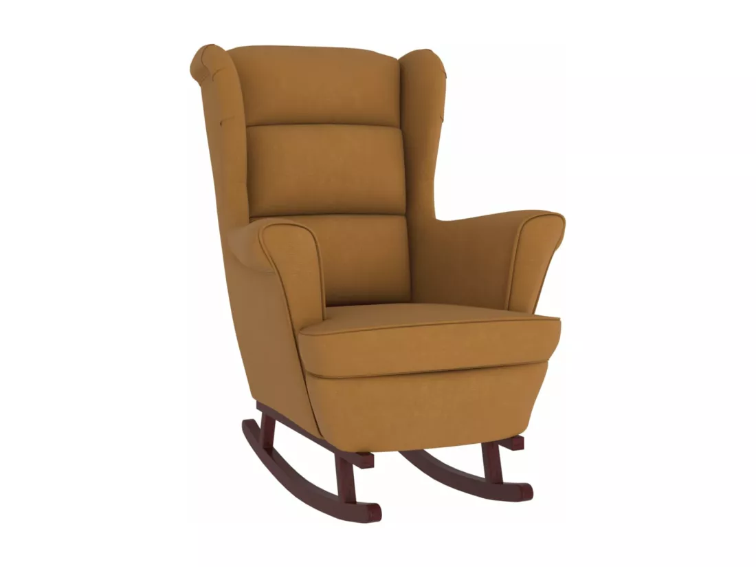Fauteuil à bascule pieds en bois massif d'hévéa Marron Velours