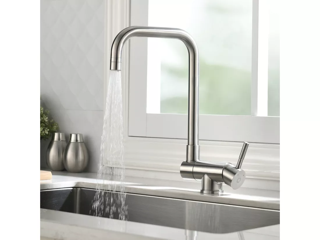 Cecipa max Mitigeur de Evier Rabattable - Robinet de Cuisine en Acier Inoxydable devant Fenêtre - 2 Modes de pulvérisat - Brossée,EU Modèle