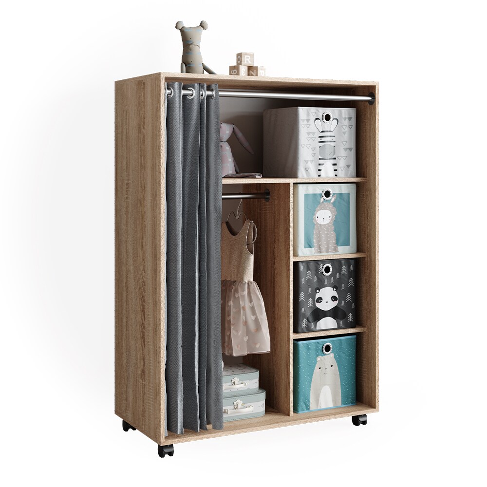 Vicco mobiler Kinderkleiderschrank Dielenschrank Garderobe Doros Sonoma modern 100 x 147 cm Faltboxen offen rollbar