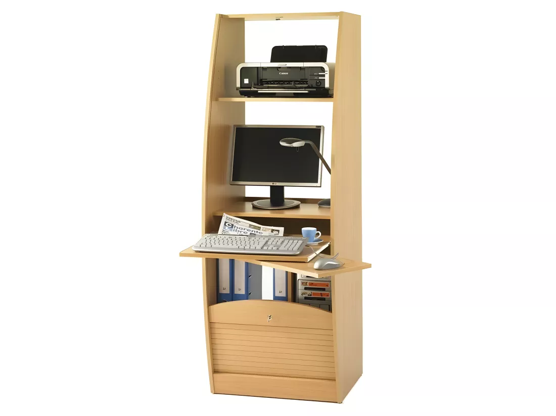 Armoire Informatique Galbée Largeur 60 cm 5 Niches - Coloris: Hêtre