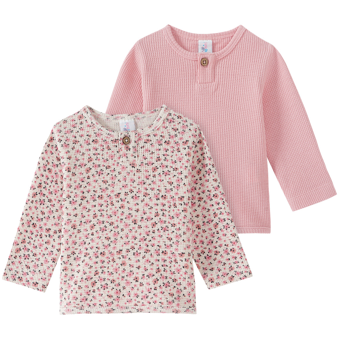 Topomini 2 Newborn Langarmshirts aus Waffel-Piqué weiss / rosa