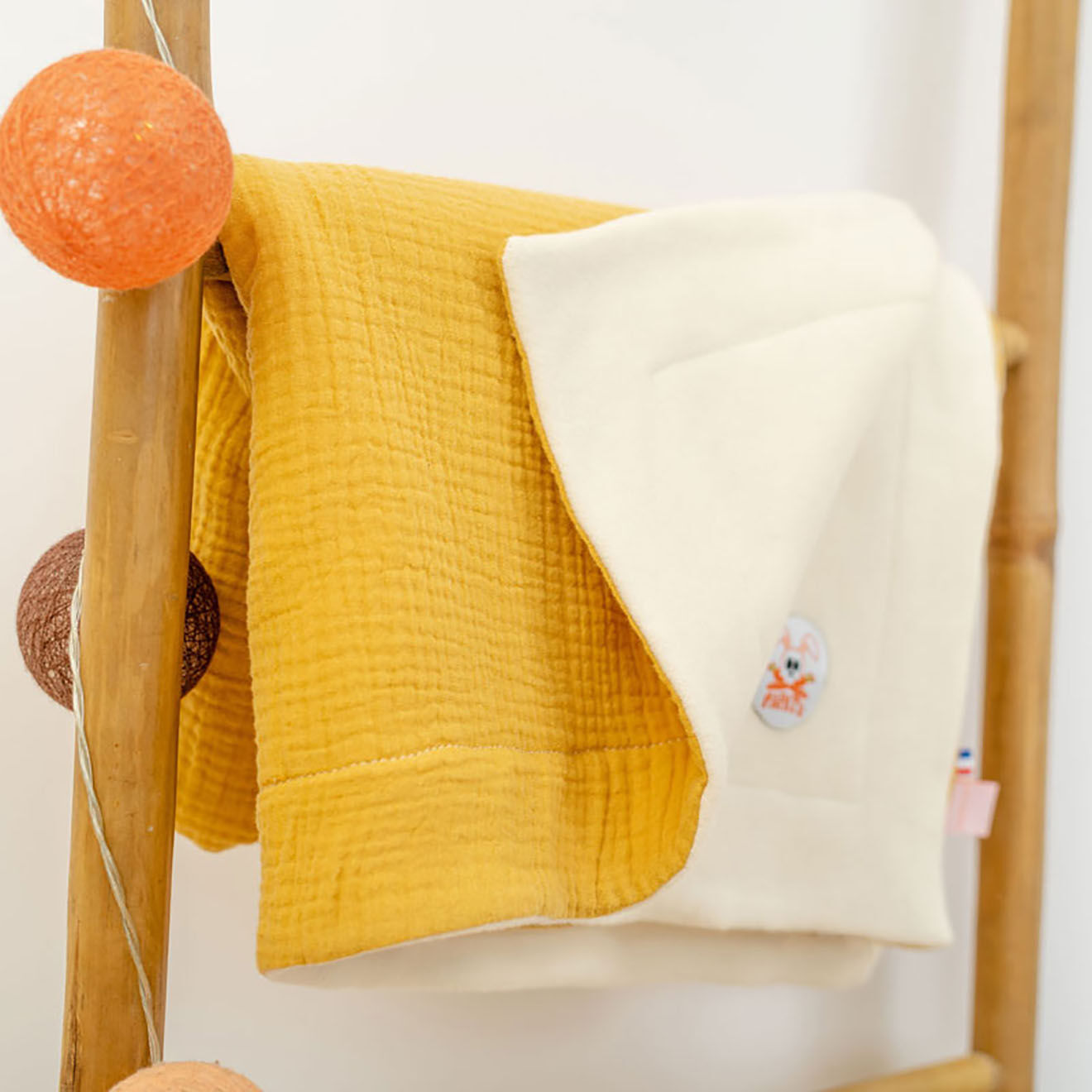 Papate Couverture en Coton Bio Rex blanc/honey - 70x95 cm