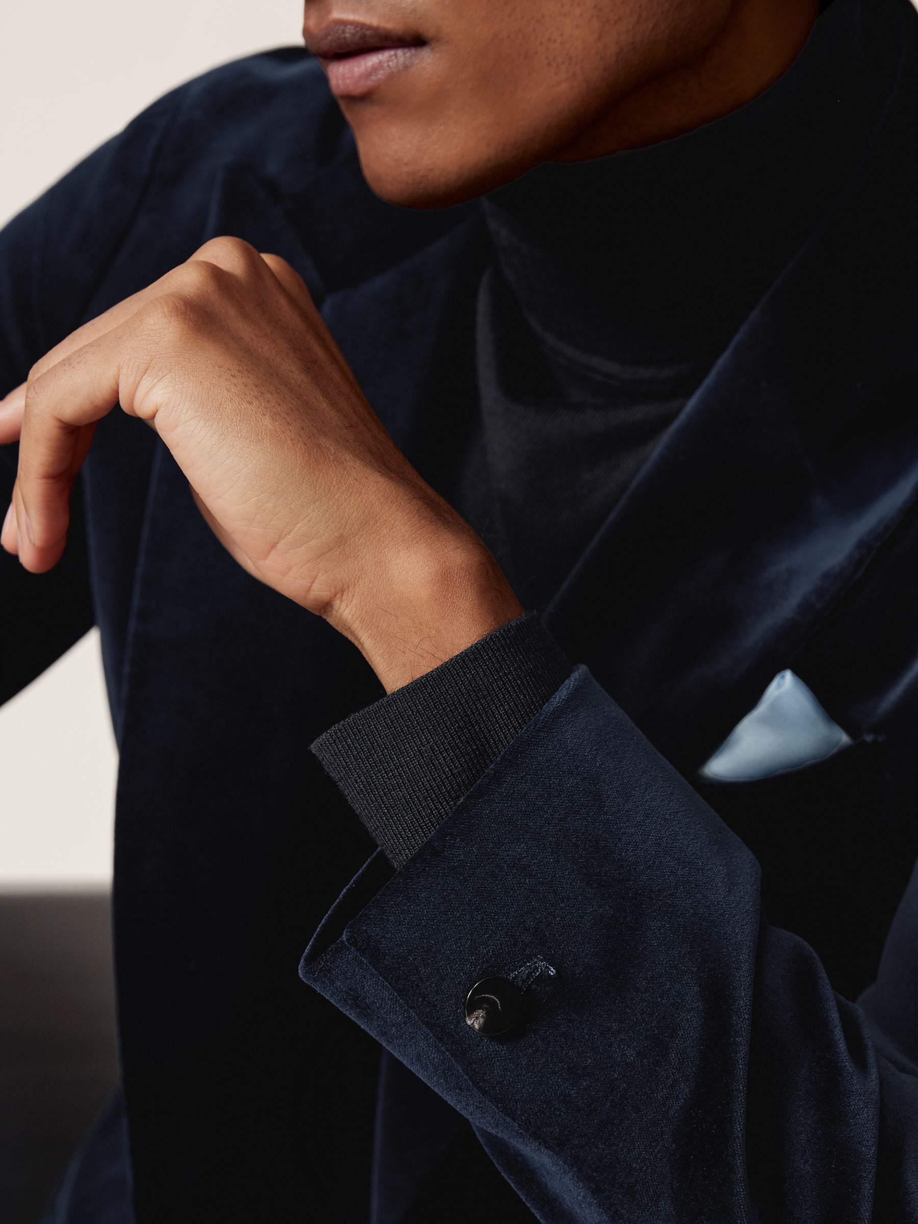 Marineblauw - Reiss Apsara Tailored Single-Breasted Velvet Blazer Slim-Fit