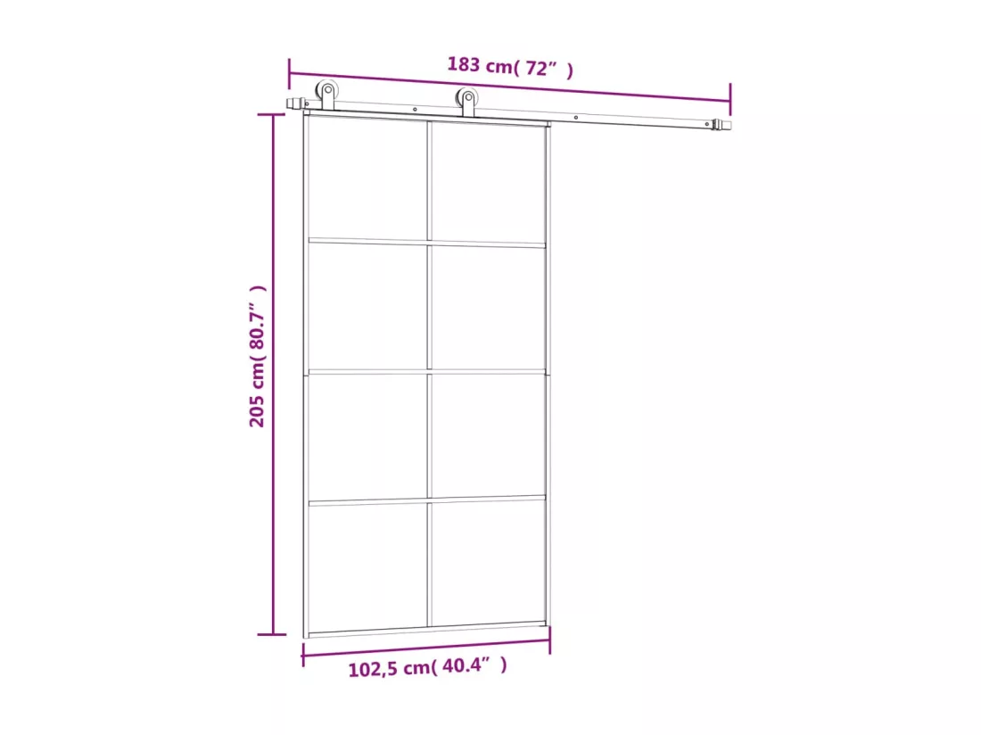 Porte coulissante et kit de quincaillerie 102,5x205cm Verre ESG